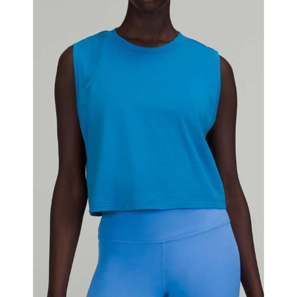 lululemon athletica Tops - Lululemon Top All Yours Cropped Muscle Tank Pima Cotton Poolside Blue Workout